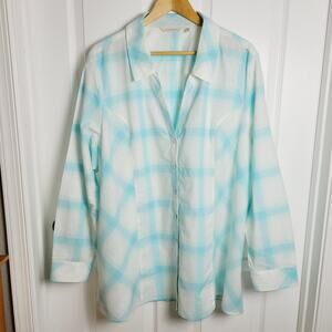 Soft Surroundings Womans 3X Teal Tunic Plaid Pastel Spring Easter Lagenlook Boho